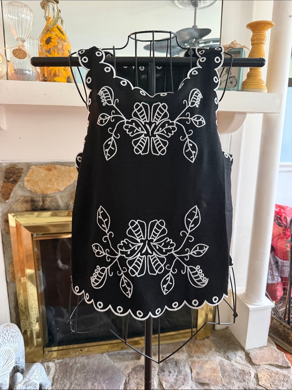 Adrianna Papell Black Tank with White Scalloped Trim